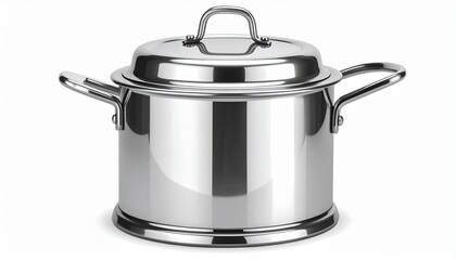 A realistic stainless steel butter churn with handle and rotating lid isolated on white background
