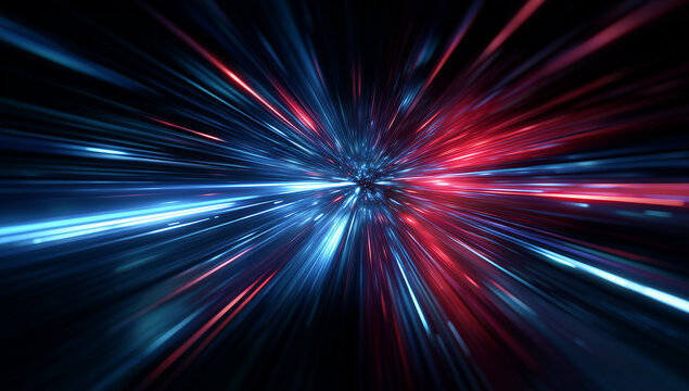 3-D render abstract background with blue and red glowing light motion