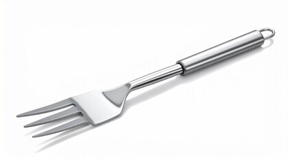 Fototapeta premium A realistic stainless steel roasting fork with long handle and dual prongs isolated on white background 