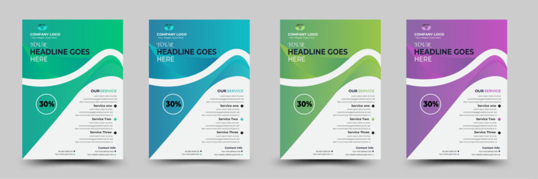 Simple creative corporate business flyer design template or brochure design, 4 variant color, natural shape, layout.