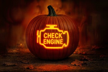 Check Engine Pumpkin Lantern – Automotive Halloween Jack O Lantern