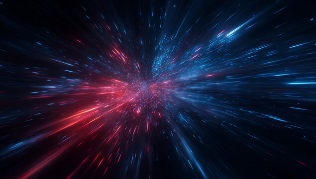 3-D render abstract background with blue and red glowing light motion - Powered by Adobe
