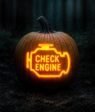 Check Engine Pumpkin Lantern &ndash; Automotive Halloween Jack O Lantern