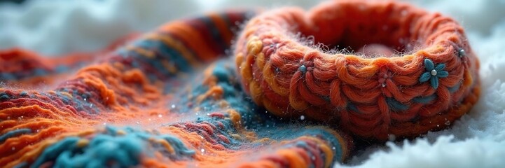 Cozy Cable Knit Scarf on Textured Fabric Nostalgia, Winter Warmth, Handmade Crafts