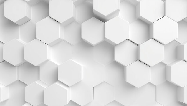 White geometric hexagonal honeycomb shape texture background 3d copy space