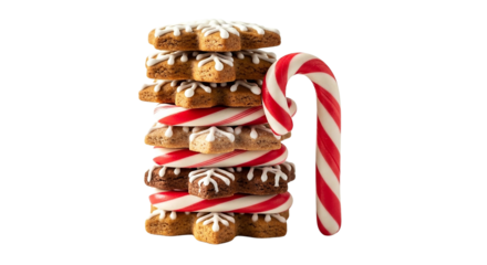 Holiday Christmas candy cane sweet dessert decoration, isolated on white background