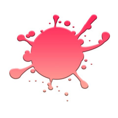 Illustration of a pink ink splatter with droplets on a black background in a cartoon style on transparent background
