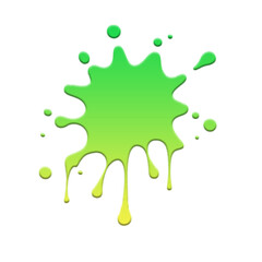 A vibrant green and yellow paint splatter with drips on a stark black background illustration art on transparent background