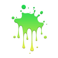 A vibrant green and yellow paint splatter with dripping effect on a dark black background design art on transparent background