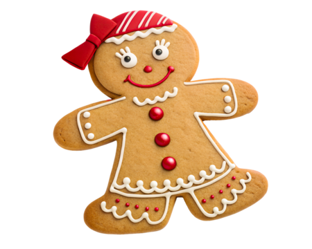 Smiling Gingerbread Person Cookie with Red Bow