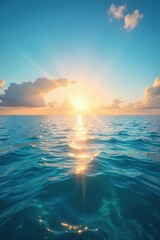 Tranquil Ocean Horizon Sunlit Calm Waters at Dawn, Breathtaking Seascape Perfect for Travel, Nature, and Serenity Themes