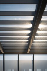 Obraz premium Sustainable Living & Green Tech Skylight with Sunbeams Through Energy-Efficient Glazing. AI generative