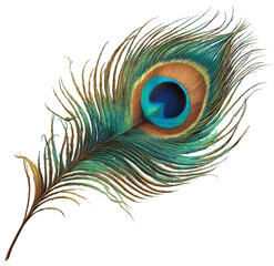 Obraz premium Peacock feather isolated on transparent background, a beautiful and colorful plumage