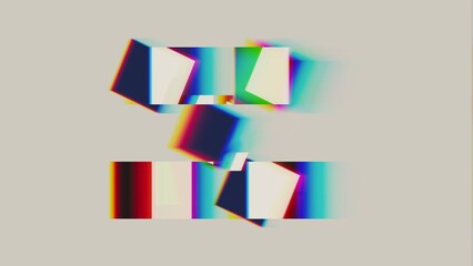 Colorful abstract background of cubes and squares. 3d render of shapes and colors with dispersion and refraction effects, forming abstract colorful illustration
