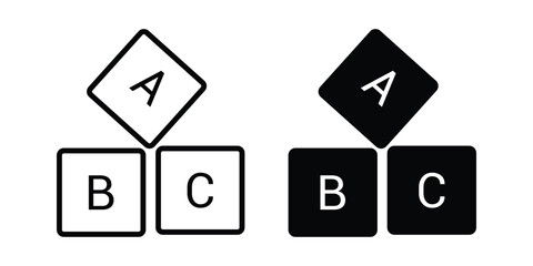 Baby ABC Cubes Icon Set for Kids Education, Preschool Learning, Toys, Alphabet Blocks, Early Childhood Development, and Nursery Graphic Design Projects.