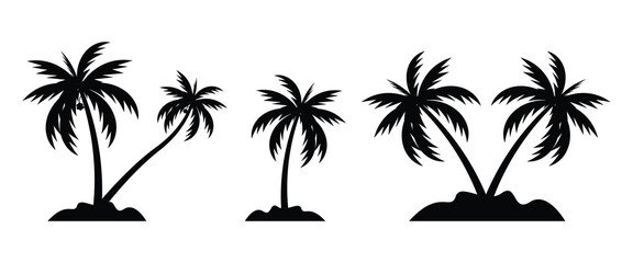 Silhouette Palm Tree Vector Set for Tropical Beach Designs, Summer Vacation Themes, Nature Illustrations, Paradise Landscapes, Travel Posters, and Relaxation Concepts.