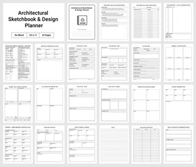 Architectural Sketchbook & Design Planner Interior Pages, Vector Style Illustration, 22 Pages Printable Template for Architects, Designers, Students, Creative Drawing Journal