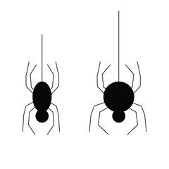 Silhouette of a Spider Hanging Icon for Halloween, Nature, Insect Design, Horror Themes, Web Decoration, Scary Graphics, and Creepy Art Illustrations.