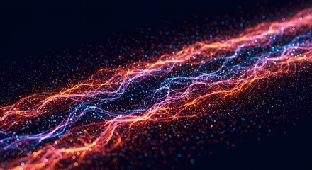 Futuristic big data visualization with glowing network connections, digital streams, and dynamic flow for AI, analytics, and technology concepts.