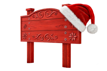 Wooden Christmas Signpost with Santa Hat and Snowflakes