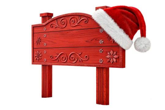 Wooden Christmas Signpost with Santa Hat and Snowflakes