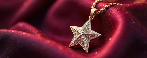 Glittering Star Pendant on Velvety Fabric Luxury, Celestial Glamour, High-End Fashion