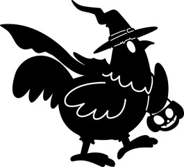 Halloween Chicken Silhouette Doodle Illustration