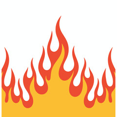 Stylized vector illustration of bright orange and yellow flames licking upwards against a white background