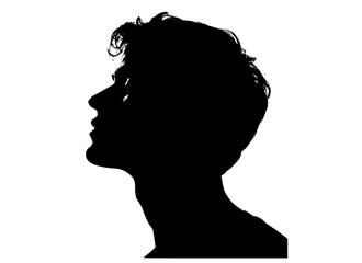 a silhouette of a man profile against a plain transparent backgroundblack, boy, dark, man, photo, profile, sky, stare, white, woman 