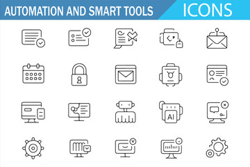 Smart tools and automation icons for digital transformation, security, and AI solutions.