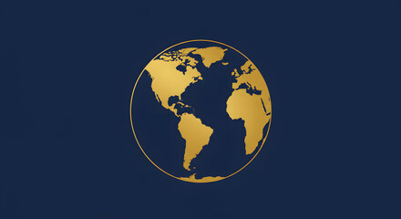 Fototapeta premium Golden Globe Icon: A gleaming, golden globe icon, representing global unity and interconnectedness, set against a deep, elegant blue backdrop, symbolizing the breadth of the world. 