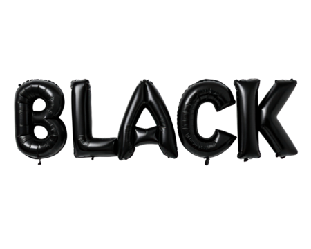 Black word formed by inflatable balloons