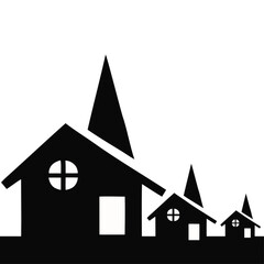 Vector art of black silhouette of houses with spires