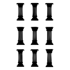 Vector art of nine black pillar icons for architecture concept