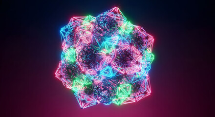 Futuristic Neon Polyhedron Digital Art with Geometric Glow