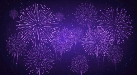 Fototapeta premium Purple Fireworks Display on Night Sky with Stars Celebration Background