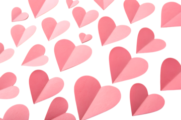 Array of Folded Paper Hearts in Shades of Pink