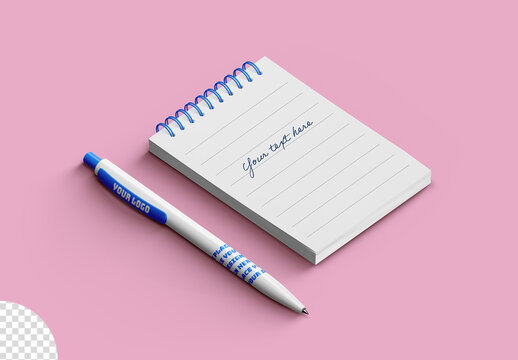 Stationery Pen and Notepad Mockup Isolated