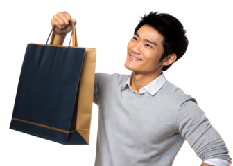 Asian Man Smiling Holding Shopping Bag