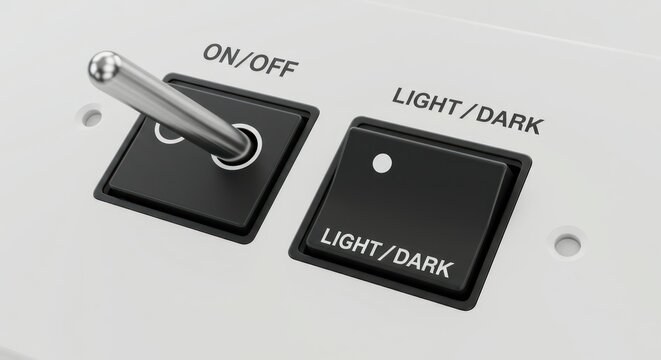 Close up of switches for power and light adjustment on white panel