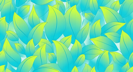 Vibrant Blue and Green Leaf Pattern with Gradient Digital Texture