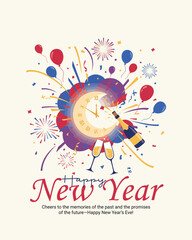 Happy New Year 31st December Vector &ndash; Fireworks Celebration, Party Night and Festive Countdown Illustration