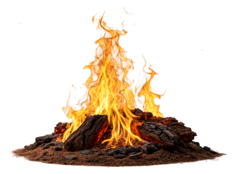 Campfire burning with embers flying