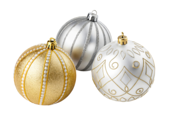 Three Festive Christmas Ornaments with Gold and Silver Decorations
