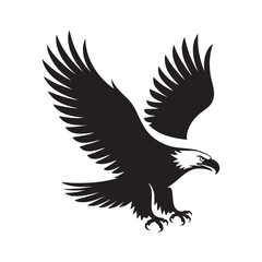 Bald Eagle Landing or Attacking Vector Icon, Black Silhouette of Bird of Prey