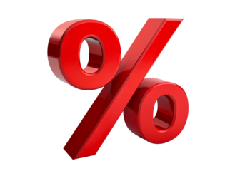 Red three dimensional percent sign symbol