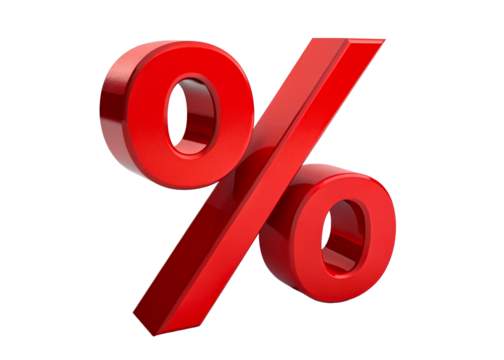 Red three dimensional percent sign symbol