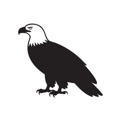 Standing Bald Eagle Vector Icon Black and White Silhouette of Majestic Bird
