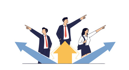 Team members pointing forward indicating future direction and growth.

