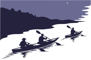 Kayaking adventure at night vector illustration for outdoor activities and water sports enthusiasts design 100 silhouette